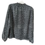 J.Crew Black and White Ruffled Mandarin Collar Blouse Photo 3