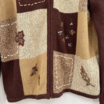 Vintage Designers Originals Zip Brown‎ Tan Leaf Embroidered Sweater Size Medium Brown Photo 3