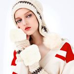 Women Knit Beanie Winter Ski Hat Cap with Earflap Pom Glove Set Photo 0