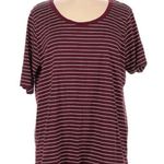 Lands' End Burgundy Striped Scoop Neck Short Sleeve T-Shirt Photo 0