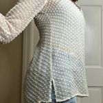 Beyond Vintage Swiss Dot V-Neck Long Sleeve Sheer Silk Top in White - Small Photo 5
