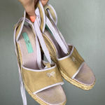 Anya Hindmarch |‎ Canvas Wedge Tan and Purple Espadrille Shoes Ankle Ties Bow 8 Photo 0