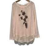 Disney 's by LC Lauren Conrad Women’s Size XL Pink Lace Hem Tie Back Tunic Top Photo 2