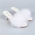 Frederick's of Hollywood Elegant White Feathered Women's kitten Heels slipperd Photo 1