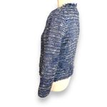 Sandro  Blue Fringe Tweed Distressed Lined Hook Up Jacket Top Size 36 Photo 6