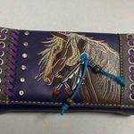 Horse Western Tassel Crossbody Wallet Purple 3.5X2X7.25 Embroidered Feathers Stud Photo 9