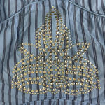 Free People  X Understated Rockabilly Western Studded Snap Shirt Blue Striped XL Photo 12