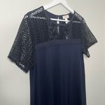 Loft NWT Outlet Crochet Floral Top Short Sleeve Mini Dress Navy Blue Size Medium Photo 4