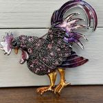 Vibrant Pink and Purple Rooster Brooch with Intricate Detailing Photo 2