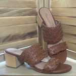 Madewell  Brown Leather Woven Slide Sandals with Block Heels, size 8 Photo 0
