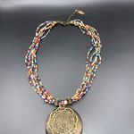 Coldwater Creek 6 strand multi colored seed bead necklace wood/bronze pendant Photo 1