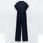 ZARA  Navy Blue Paperbag Belted V Neck Jumpsuit Small Photo 1
