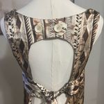 Satin Shift Dress 60s Mod Style Open Back Tie Date Night Boho Print Mini Brown Size L Photo 1