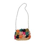 Anthropologie Raffia Straw Flower Clutch Goldtone Chain Colorful Mini Handbag Photo 1