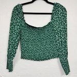 Reformation Green Ditsy Floral Smocked Blouse Womens M Summer Sheer Sleeve Boho Photo 0