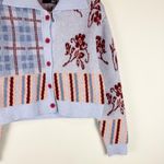 Kut From The Kloth NEW Jacquard Floral Plaid Collared Cardigan Sweater Purple Photo 5