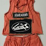Orange ‘Varukers’ ‘The Gears’ Punk Sleeveless Hoodie Top and Shorts Matching Set 🧡⛓ Size L Photo 0