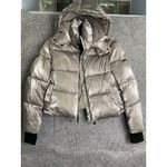 BCBGMAXAZRIA Silver Metallic Puffer Coat Women's Large Hooded Cropped Jacket Photo 2