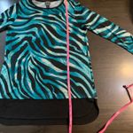 Clara Sun Woo Teal Black Zebra Print Long Sleeve Tunic Top Womens Medium M Blue Photo 8