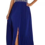 R & M Richards Royal Blue Beaded Halter Maxi Dress Formal Evening Gown Size 6 Photo 0