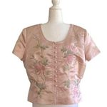 Donna Morgan Jacket Top Satin Pink Embroidered Floral Short Sleeve Formal 16 Photo 0
