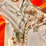 VINTAGE Tassel and Rope baroque Pattern orange /SQUARE SILKY SCARF 35/35 Photo 7