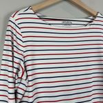 Untuckit Top Womens Large White Red Black Striped Stretch LS‎ Boat Neck Preppy Photo 2