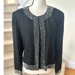Vintage Old Money Black Silk Faux Pearl Trim Beaded Blazer Evening Jacket Size M Photo 0