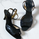 Loewe Authentic  wrap ankle woven kitten heel sandals black leather Photo 0