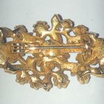 Vintage Gold Tone Teal Purple CZ Rhinestones Faux Pearl Brooch Shoulder Pin Photo 4