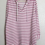 Jane and Delancey  Pink and White Striped V-neck Hoodie Tunic Sweatshirt, Size 1X Photo 0