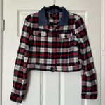 Papaya Cropped Plaid Jacket - Size L Photo 0