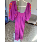 Free People  Wedgewood Maxi Dress Embroidered M Boho Magenta Scandi Parisian Soft Photo 2