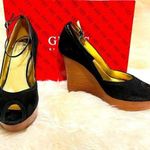 Guess by Marciano Black Suede G-Rice Platform Peep Toe Wedge Sandals Size 8 Photo 0