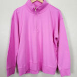 J. Crew 1/4 Zip Mock Neck Sweatshirt Womens Small Preppy Sporty Softcore Retro Pink Photo 0