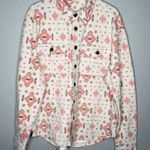 Simply Southern  Shacket Flannel Jacket Womens L Pink White Aztec Western Cozy Photo 0