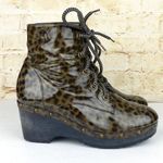 Opening Ceremony Joelle Patent Leather Boots 37 6 US Cheetah Wood Clog Lace Up Photo 0