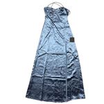 Lulus NWT Women's S Stunning Example Slate Blue Satin Backless Maxi Dress Formal Photo 3