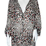 Rebecca Malone Blouse Womens 2X White Red Cheetah Print Leopard Office Casual Photo 0