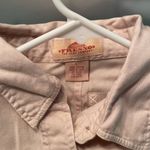 Fresno Jean Company Blue Denim Sleeveless Shirt Top Button Up Pockets large Tan Photo 6