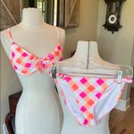 Bikini Set Neon Orange Pink White Checkerboard Top Small Bottoms Medium Size undefined Photo 0