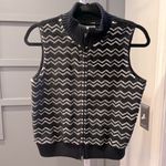 Talbots  Petites Fuzzy Chevron Zip Vest Black White Size Small Petite Photo 0