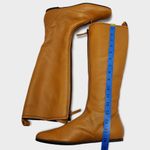 Vicini Tapeet Zipper Tall Leather Boot Front Zip Up Flat Riding Boots Sz 37.5 Brown Photo 3