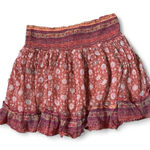 Anthropologie Tiered Floral Smocked Waist Mini Skirt Orange Pink Bohemian Size L Photo 0