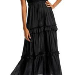 AQUA ‎ Black Ruched Strappy Midi Dress Tiered Halter Maxi Cocktail Party Size XL Photo 0