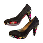 Artemis Black Heel Embroidery EU 40 US 9 Floral Red Bottom Artisan Photo 0