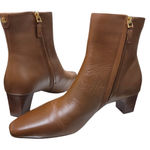 Lauren Ralph Lauren Willa Brown Leather Bootie — Wood Heel Zip Ankle 9 Photo 0