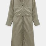 ZARA Green Linen Blend Shirt Dress with Pockets Size M Photo 8