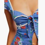 Free People NEW  Call Me Baby Cap Sleeve Button-Up Shirt L BLUE QUARTZ - DAISY Photo 4