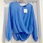 Topshop  Women’s Baby Blue Sheer Twist Front Blouse Sz 4 Photo 2